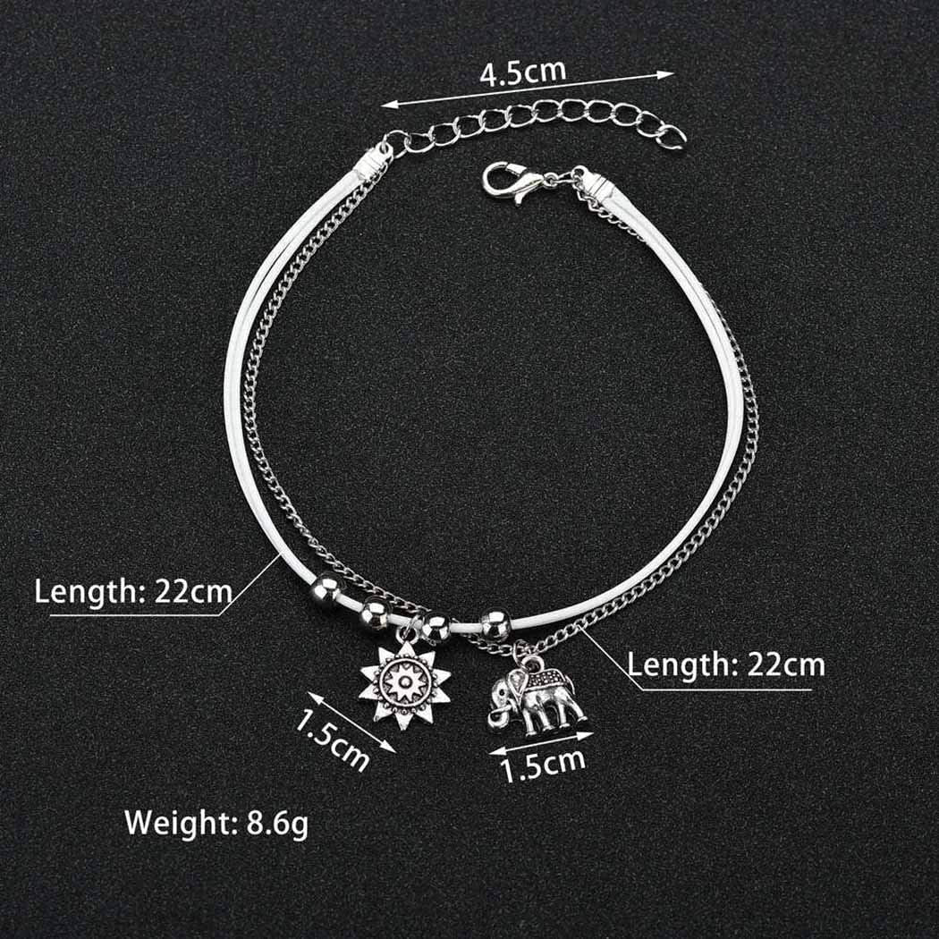 Jeweky Vintage Layered Ankle Bracelets Sunflower Silver Anklets Chain Elephant Beach Foot Jewelry for Women and Girls Apparel & Accessories > Jewelry > Anklets Jeweky   