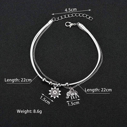 Jeweky Vintage Layered Ankle Bracelets Sunflower Silver Anklets Chain Elephant Beach Foot Jewelry for Women and Girls Apparel & Accessories > Jewelry > Anklets Jeweky   
