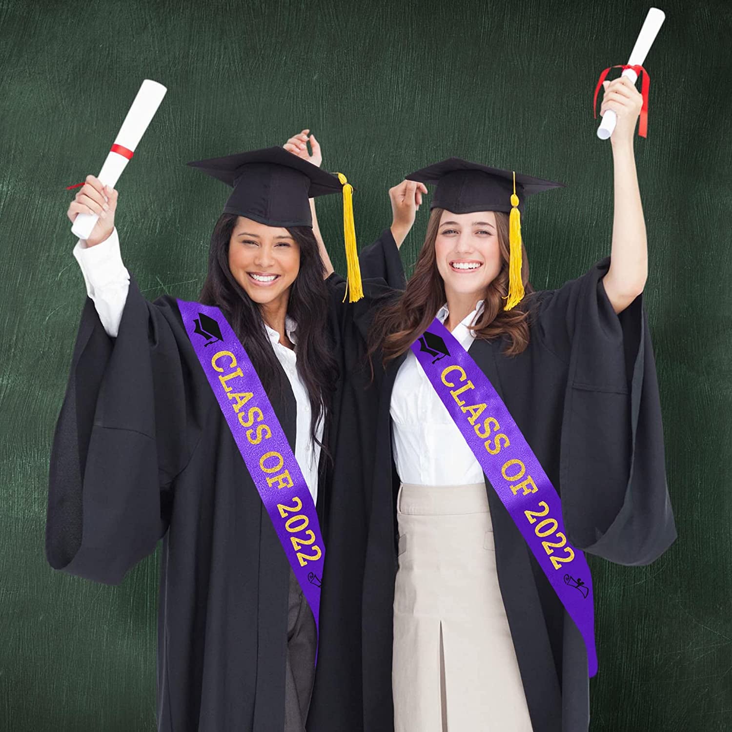 Purple “Class of 2022” Graduation Sash | Gold Glitter Letter Graduate Satin Sash | Funny Graduation Gifts for Boy or Girl| 2022 Graduation Celebration Party Supplies Apparel & Accessories > Clothing Accessories > Sashes Partyprops   