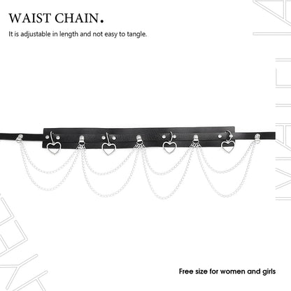 Bodiy Punk Waist Chain Belts Leather Gothic Layered Heart Love Rave Belly Body Chains Jewelry for Women Sexy (Black-1) Apparel & Accessories > Jewelry > Body Jewelry BODIY   