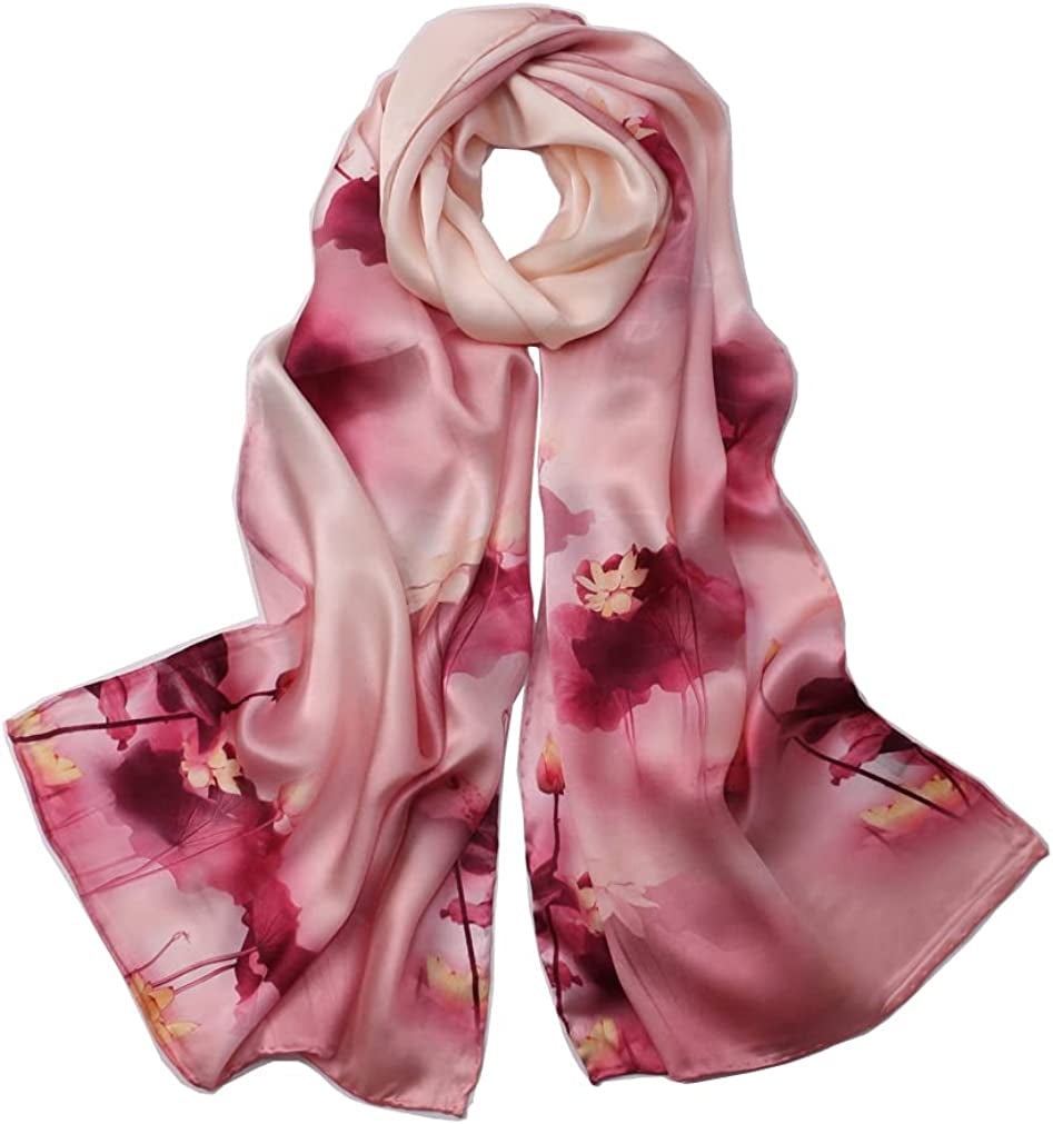 Women'S Mulberry Silk Scarf Floral Print Satin Long Scarf Wrap Shawl Apparel & Accessories > Clothing Accessories > Scarves & Shawls Smi&Love Fzlr10  