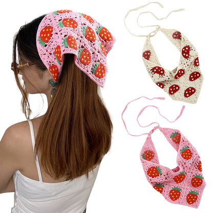 Crochet Bandana Head Kerchief Hair Scarf 2Pcs Knitted Hair Scarves Crochet Hair Kerchief Tie Bcak Headwrap Floral Hair Bandanas for Women Girls Scarf (Daisy(Purple+Green)) Apparel & Accessories > Clothing Accessories > Bandanas & Headties AWAYTR Strawberry Mushroom (Pink+beige)  