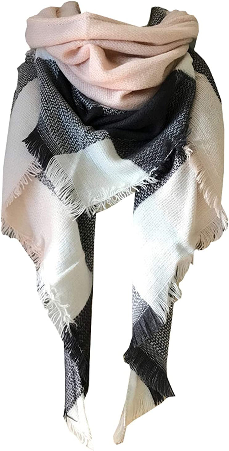 Wander Agio Womens Warm Long Shawl Winter Wraps Large Scarves Knit Cashmere Feel Plaid Triangle Scarf Apparel & Accessories > Clothing Accessories > Scarves & Shawls Wander Agio Plaid Grey Pink  