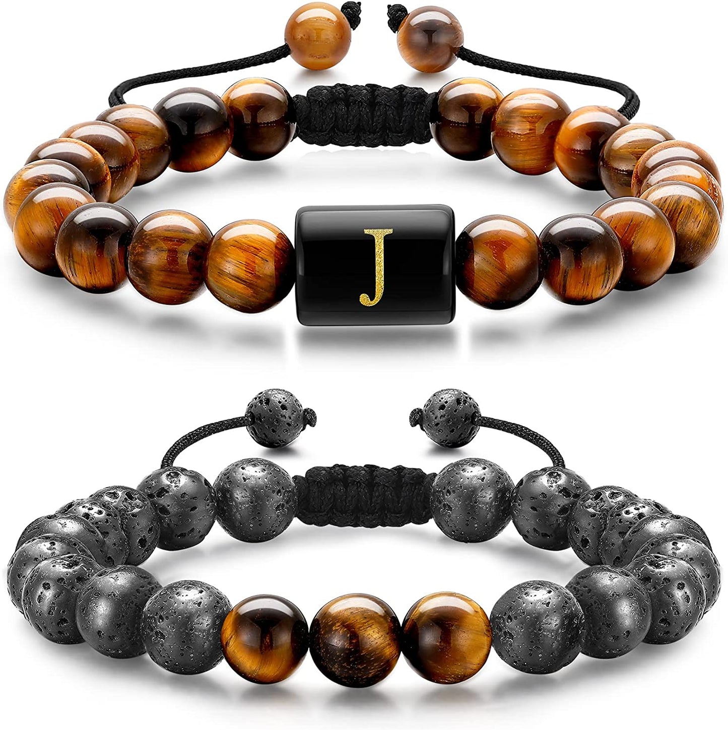 Lava Rock Bracelets for Men, 8Mm Tiger Eye Lava Rock Stone Mens Beaded Bracelets Men Bracelets Set Initial Bracelets for Men Adjustable Bracelet Jewelry Gifts for Men Father Boyfriends Husband Apparel & Accessories > Jewelry > Bracelets M MOOHAM J  