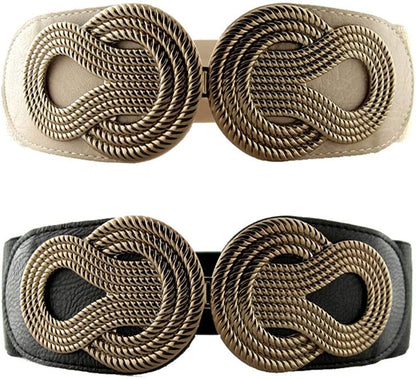 VOCHIC 2Pcs Vintage Basic Stretchy Elastic Wide Waist Belt for Womens Dress Metal Interlock Buckle Apparel & Accessories > Clothing Accessories > Belts VOCHIC Black+apricot Small(25"-32") 