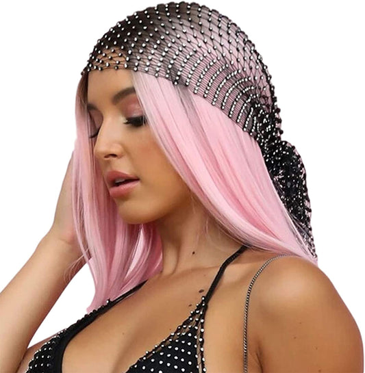 Rhinestone Headwear Turbans Mesh Crystal Long Hair Head Scarf Headwraps Rave Scarves Head Wrap for Women and Girls Apparel & Accessories > Clothing Accessories > Headwear FlyCC   