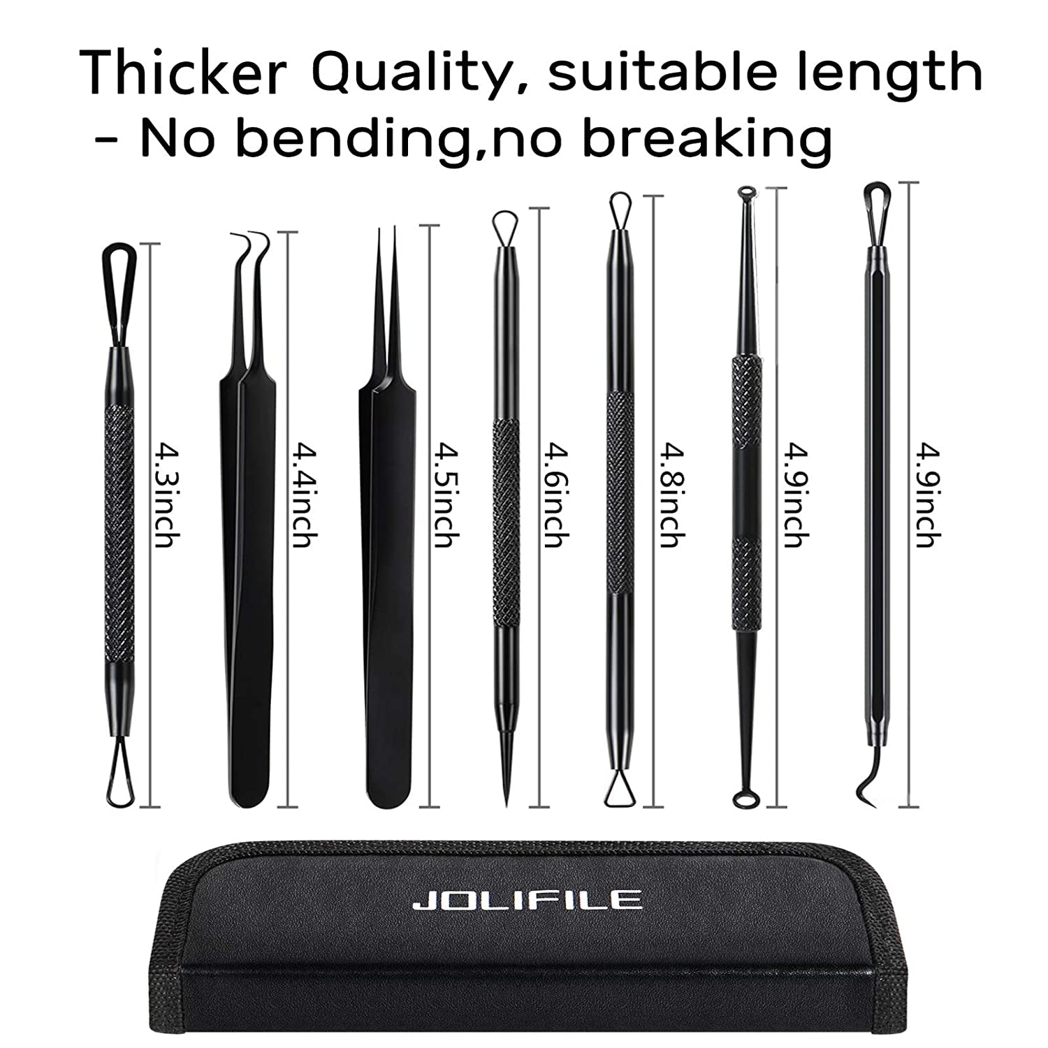 Blackhead Remover Tool,Jolifile 7Pcs Pimple Popper Tool Kit, Acne Extractor Tools with Tweezers,Removal Whitehead Comedone Tool Set for Facial Nose Care-Black Health & Beauty > Personal Care > Cosmetics > Cosmetic Tools > Skin Care Tools JOLIFILE   