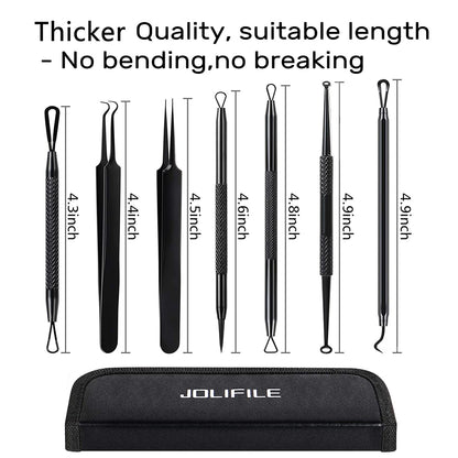 Blackhead Remover Tool,Jolifile 7Pcs Pimple Popper Tool Kit, Acne Extractor Tools with Tweezers,Removal Whitehead Comedone Tool Set for Facial Nose Care-Black Health & Beauty > Personal Care > Cosmetics > Cosmetic Tools > Skin Care Tools JOLIFILE   