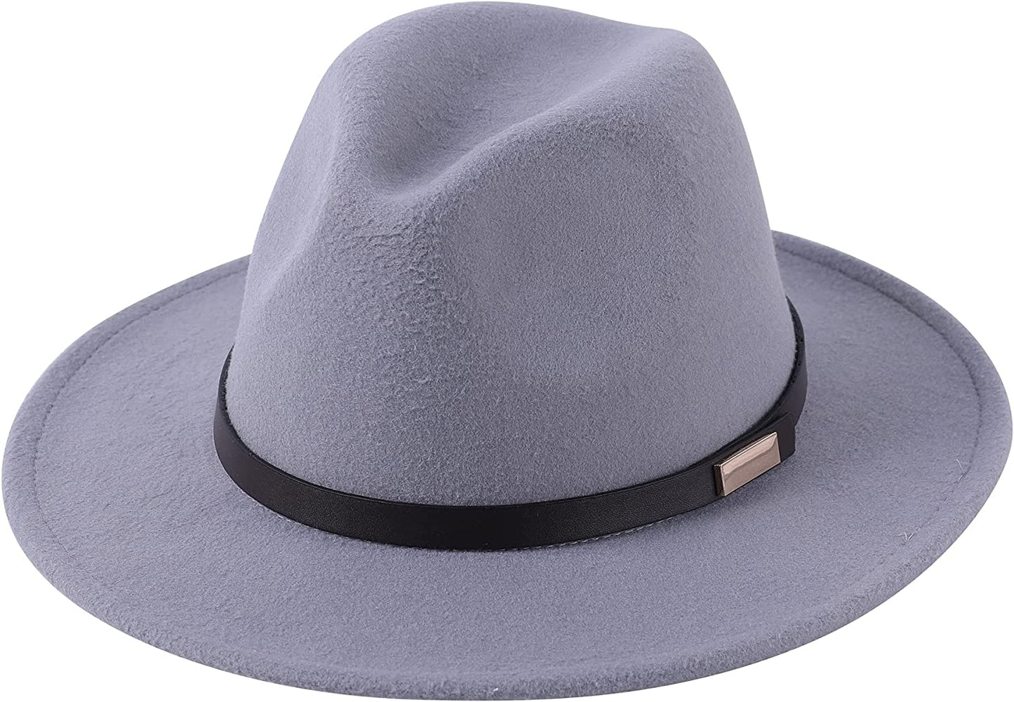 Lanzom Women Lady Retro Wide Brim Floppy Panama Hat Belt Buckle Wool Fedora Hat Apparel & Accessories > Clothing Accessories > Hats Lanzom 01-light Grey One Size 