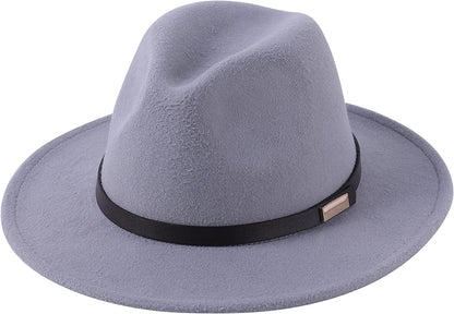 Lanzom Women Lady Retro Wide Brim Floppy Panama Hat Belt Buckle Wool Fedora Hat Apparel & Accessories > Clothing Accessories > Hats Lanzom 01-light Grey One Size 