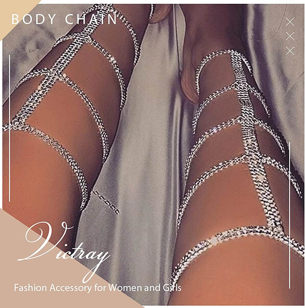 Victray Boho Crystal Leg Chains Body Chain Summer Beach Thigh Chain Fashion Body Jewelry for Women and Girls Apparel & Accessories > Jewelry > Body Jewelry Victray   