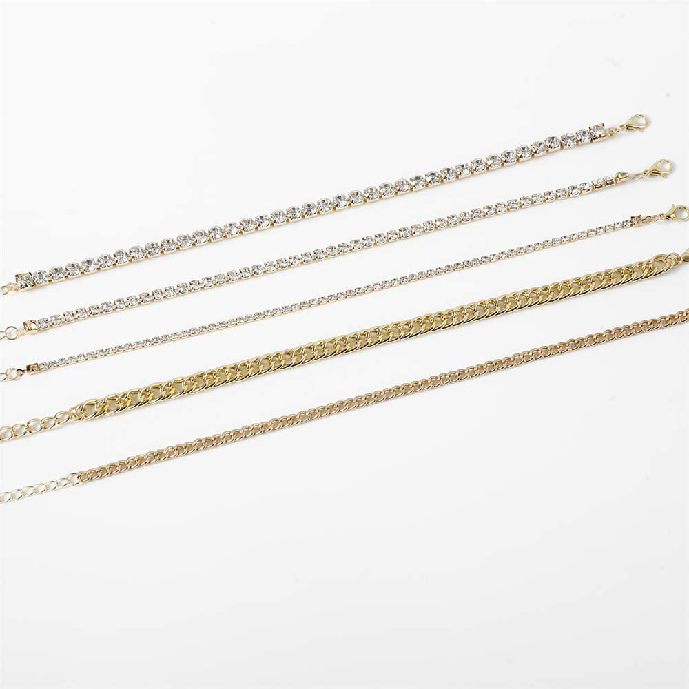 Kelistom Cuban Link Rhinestone Tennis Anklet Set for Women Teen Girls, 18K Gold or White Gold Plated Chain Ankle Bracelets for Women with Extension Apparel & Accessories > Jewelry > Anklets kelistom   