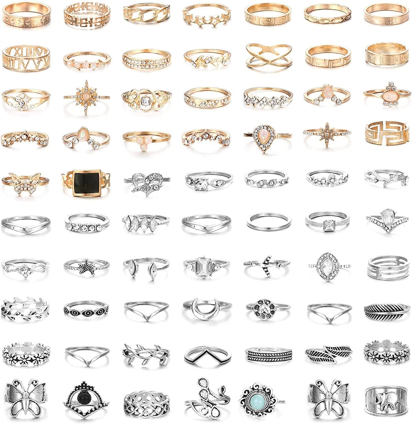 43-70PCS Knuckle Ring Set for Women Joint Stackable Midi Finger Ring Bohemian Retro Vintage Jewelry 70PCS