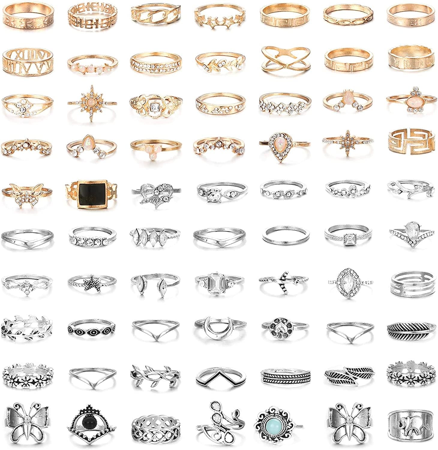 43-70PCS Knuckle Ring Set for Women Joint Stackable Midi Finger Ring Bohemian Retro Vintage Jewelry 70PCS