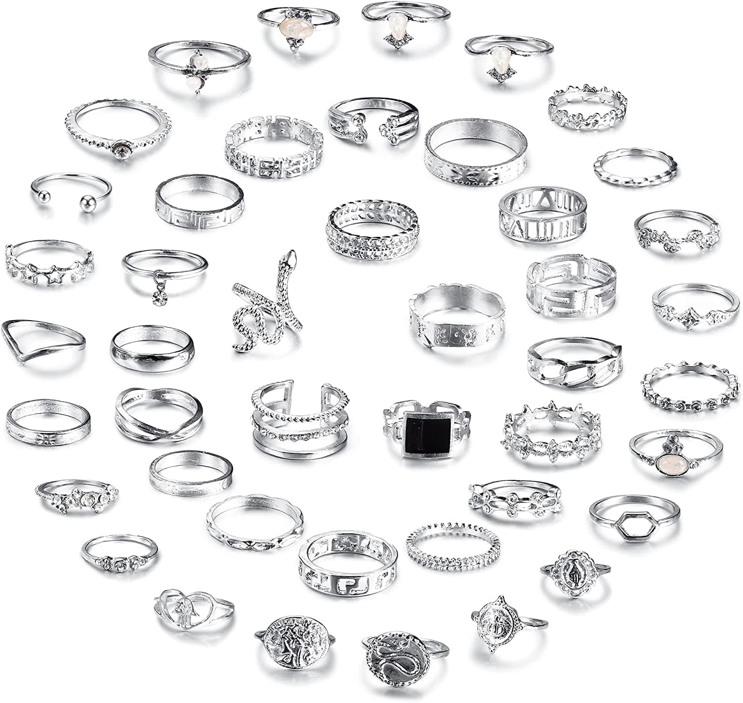 43-70PCS Knuckle Ring Set for Women Joint Stackable Midi Finger Ring Bohemian Retro Vintage Jewelry 43PCS& Silver