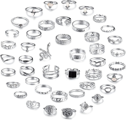 43-70PCS Knuckle Ring Set for Women Joint Stackable Midi Finger Ring Bohemian Retro Vintage Jewelry 43PCS& Silver