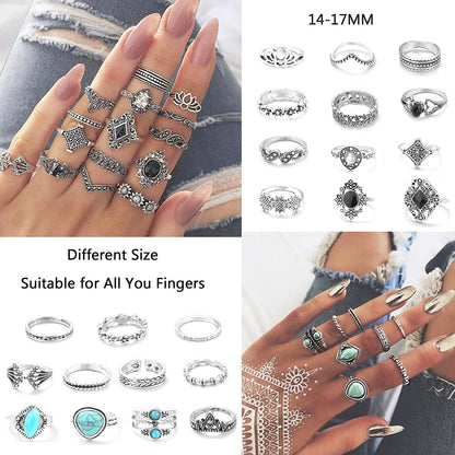 43-70PCS Knuckle Ring Set for Women Joint Stackable Midi Finger Ring Bohemian Retro Vintage Jewelry