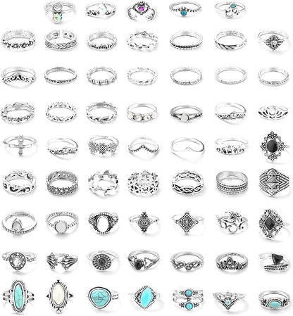 43-70PCS Knuckle Ring Set for Women Joint Stackable Midi Finger Ring Bohemian Retro Vintage Jewelry 61PCS