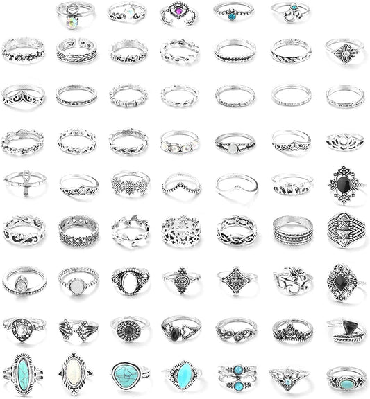 43-70PCS Knuckle Ring Set for Women Joint Stackable Midi Finger Ring Bohemian Retro Vintage Jewelry 61PCS