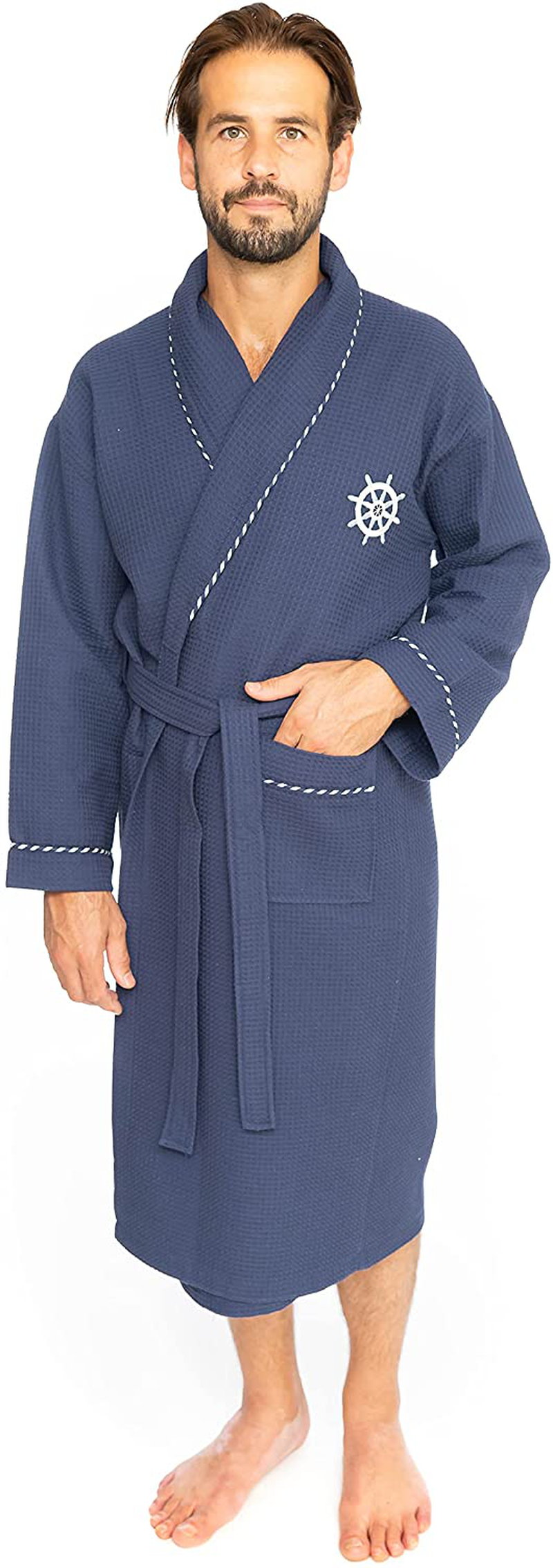 Classic Turkish Towels Luxury Nautical Spa Robe - Unisex Bathrobe Made with 100% Turkish Cotton Apparel & Accessories > Clothing > Sleepwear & Loungewear > Robes Kylie Max   
