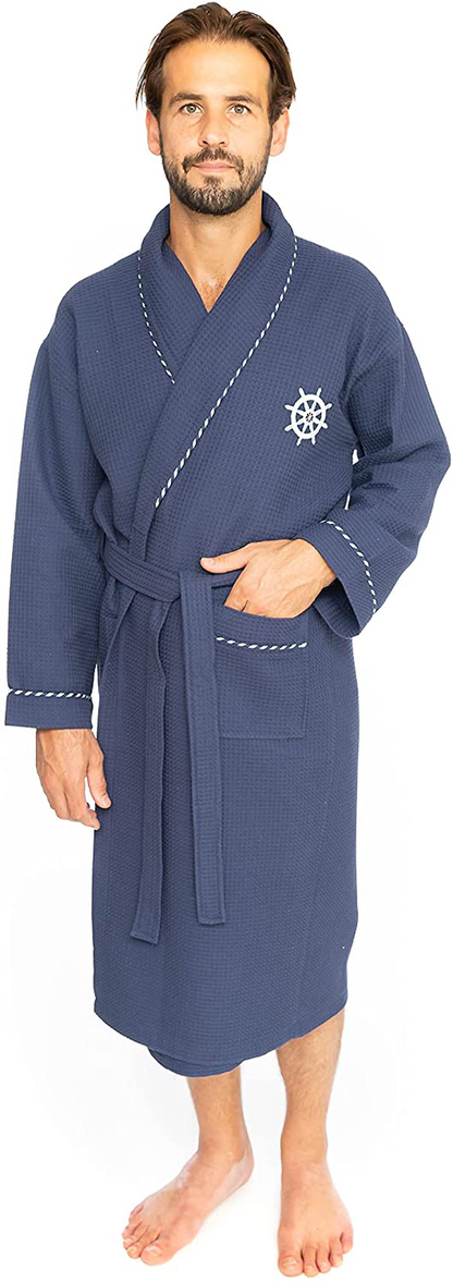 Classic Turkish Towels Luxury Nautical Spa Robe - Unisex Bathrobe Made with 100% Turkish Cotton Apparel & Accessories > Clothing > Sleepwear & Loungewear > Robes Kylie Max   