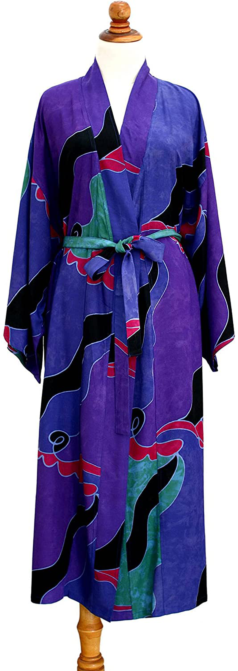 NOVICA Purple Women'S Batik Long Robe, 'Turquoise Ocean' (One Size Fits Most) Apparel & Accessories > Clothing > Sleepwear & Loungewear > Robes NOVICA   