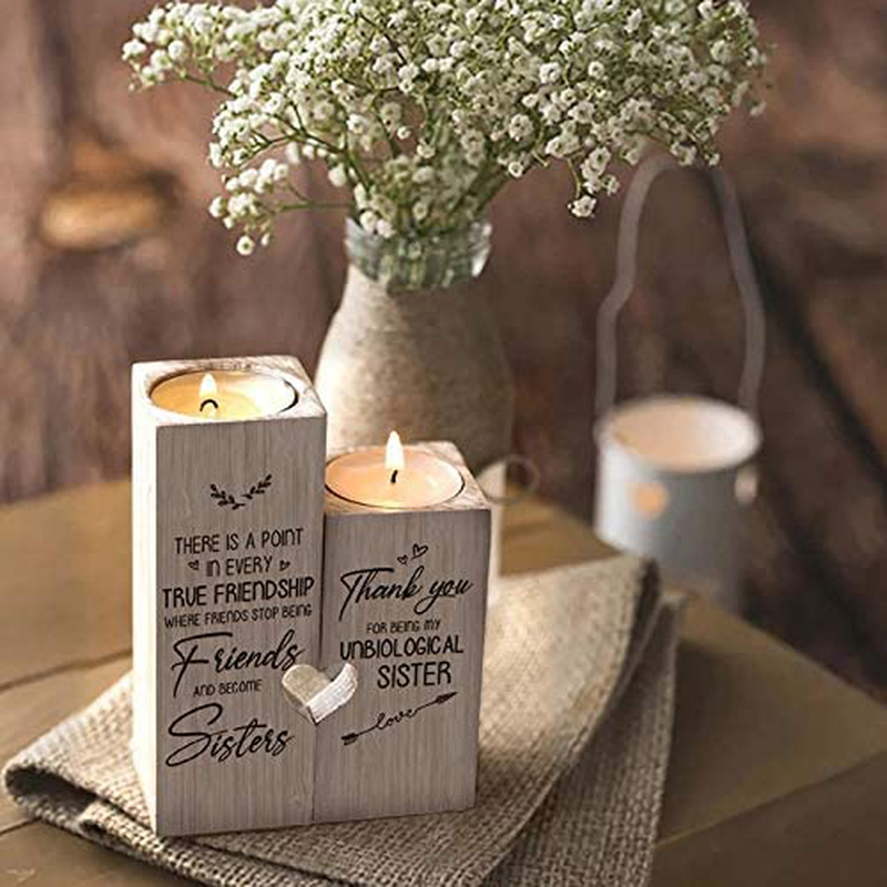 to My Bestie Candle Holder- Thank You for Being My Unbiological Sister Women Female Girl Friends LEFUYAN Personalized Custom Friendship Christmas Birthday Gift Wooden Candle Holder Arts & Entertainment > Party & Celebration > Gift Giving LEFUYAN   