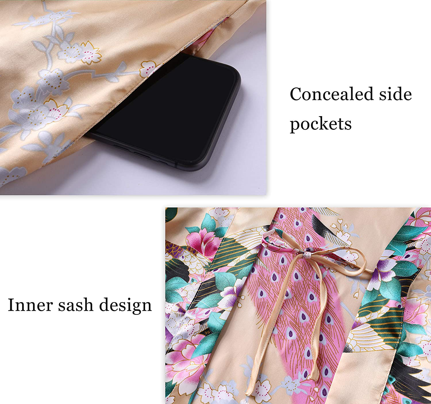 BABEYOND Women'S plus Size Kimono Robe Long Robes with Peacock and Blossoms Printed plus Size Kimono Outfit Apparel & Accessories > Clothing > Sleepwear & Loungewear > Robes KYLIE MAX   