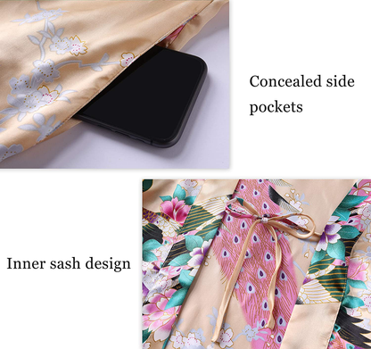 BABEYOND Women'S plus Size Kimono Robe Long Robes with Peacock and Blossoms Printed plus Size Kimono Outfit Apparel & Accessories > Clothing > Sleepwear & Loungewear > Robes KYLIE MAX   