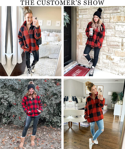 BTFBM Women Sherpa Pullover Quarter Zip Long Sleeve Fluffy Soft Fleece Jackets Sweaters Sweatshirts Hoodies Outwear Coat Apparel & Accessories > Clothing > Activewear Kylie Max   