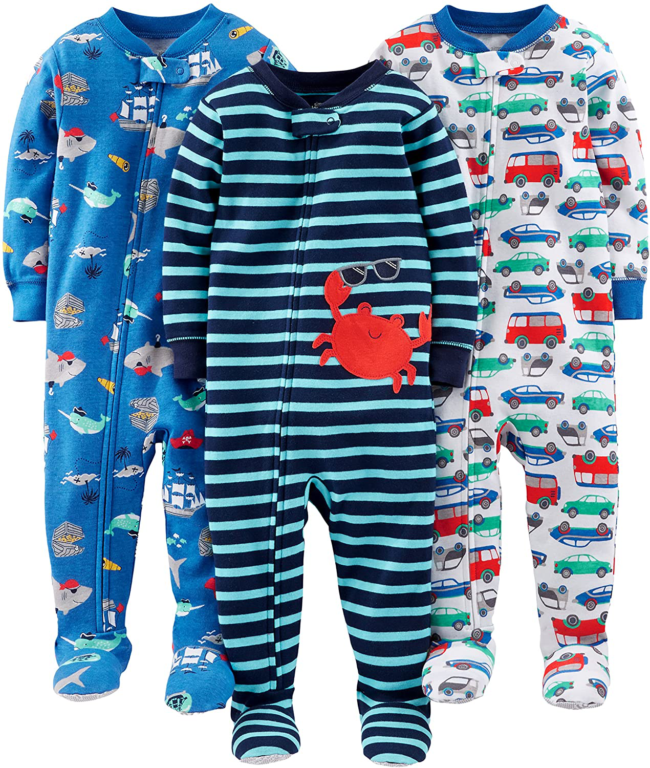 Simple Joys by Carter'S Toddler and Baby Boys' Snug Fit Footed Cotton Pajamas, Pack of 3 Apparel & Accessories > Clothing > Sleepwear & Loungewear > Pajamas Kylie Max   