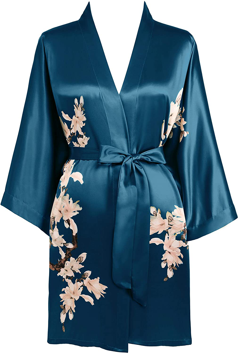 BABEYOND Kimono Robe Cover up Short Floral Kimono Blouse Loose Cardigen Bachelorette Party Robe Apparel & Accessories > Clothing > Sleepwear & Loungewear > Robes KYLIE MAX Dark Green  