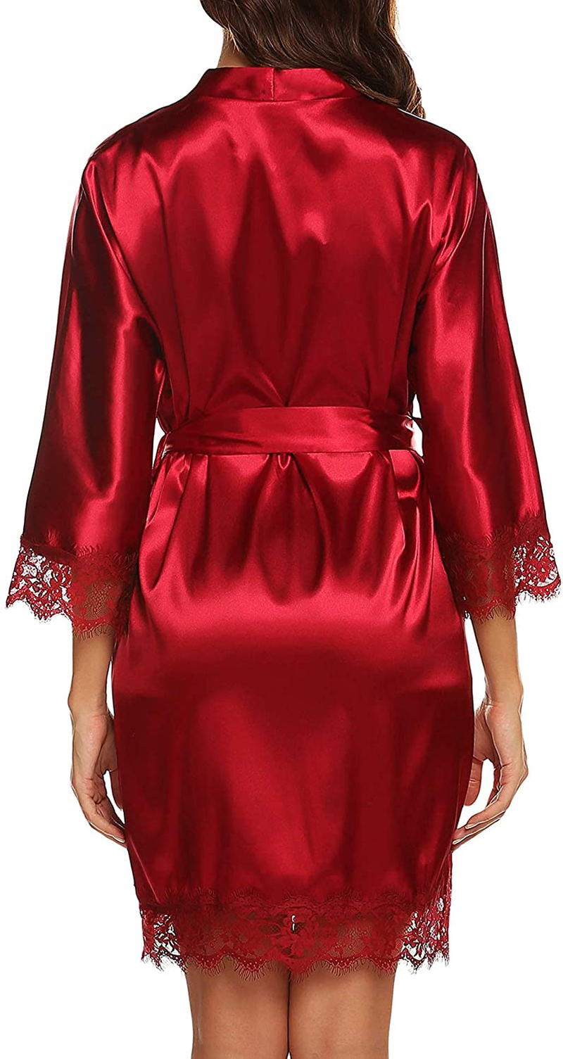 URRU Women'S Satin Silk Bathrobe Oblique V-Neck Short Kimono Robe Bridesmaids Robe S-XXXL Apparel & Accessories > Clothing > Sleepwear & Loungewear > Robes KYLIE MAX   