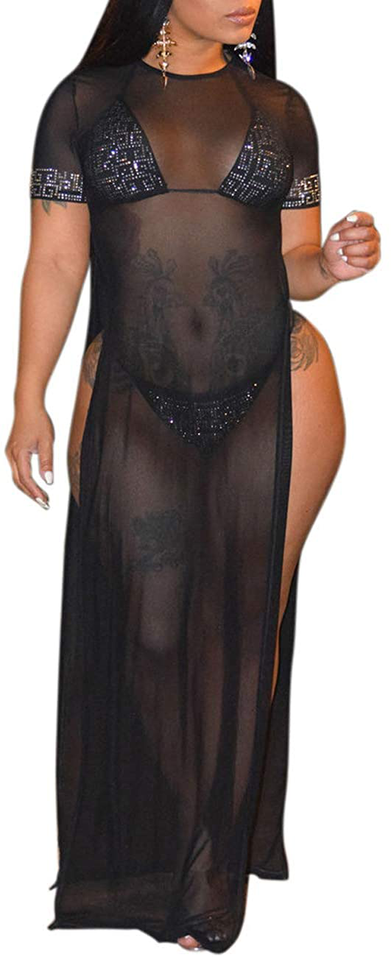 Perzeal Women'S Sexy Sleeveless Swimsuit Cover Ups Sheer Crochet plus Size Beach Bikini See through Swimwear Maxi Dresses Apparel & Accessories > Clothing > Swimwear Kylie Max   