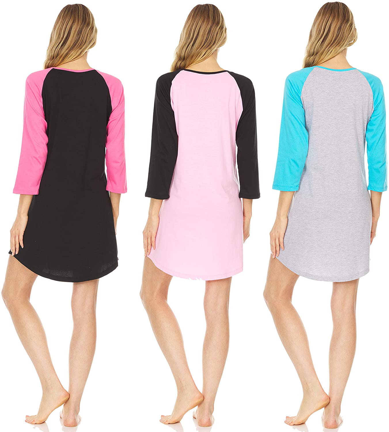 Essential Elements 3 Pack: Womens 100% Cotton Sleep Shirt - Soft Printed Sleep Dress Nightgown Sleepwear Pajama Nightshirt Apparel & Accessories > Clothing > Sleepwear & Loungewear > Nightgowns Kylie Max   