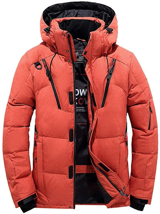 Merthy Mens Winter Warm Thicken Cotton Parka Jackets with Removable Thermal Hood Zipper Heavyweight Hooded Puffer Jacket Apparel & Accessories > Clothing > Underwear & Socks > Shapewear Merthy Orange Medium 
