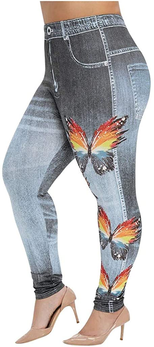 Burband Womens plus Size Stretch Drawstring Stretch Floral Print Jersey Capri Leggings High Rise Skinny Jeans Pants S-5XL Apparel & Accessories > Clothing > Underwear & Socks > Shapewear Burband 1gray Large 