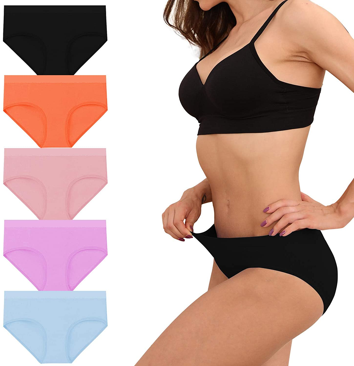 R RUXIA Women'S Hipster Panties Seamless Low-Rise Cheekini Panty Soft Stretch Bikini Underwear (Multi Colors,Pack of 5) …  R RUXIA Multicolourde7-5pack XX-Large 