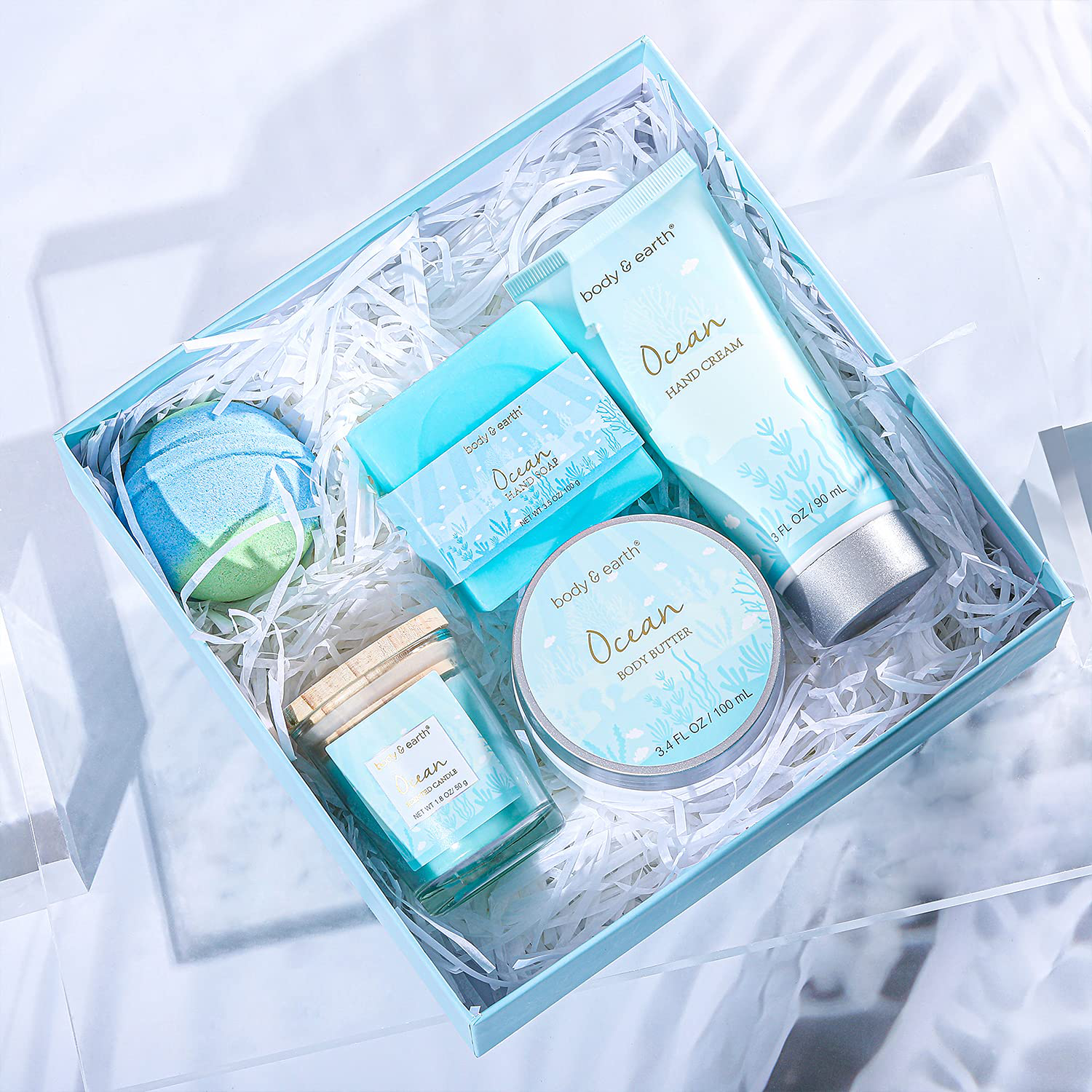 Spa Gifts for Women, Bath and Body Set with Ocean Scented Spa Gifts Box for Her,Includes Scented Candle, Body Butter, Hand Cream, Bath Bar and Bomb,5 Pcs Bath Set, Christmas Gifts Set for Women Arts & Entertainment > Party & Celebration > Gift Giving BODY & EARTH   