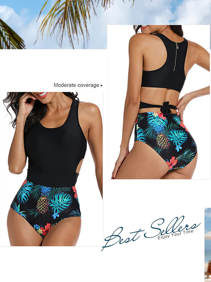 MOLYBELL One Piece Swimsuits for Women High Waisted Bathing Suit Monokini Floral Print Cutout Racerback Zip Up  Kylie Max   