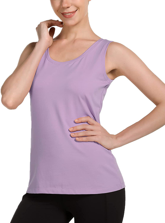BALEAF Women'S Wide Strap Cotton Workout Tank Tops Yoga Crewneck Sleeveless Shirts Apparel & Accessories > Clothing > Activewear Kylie Max   