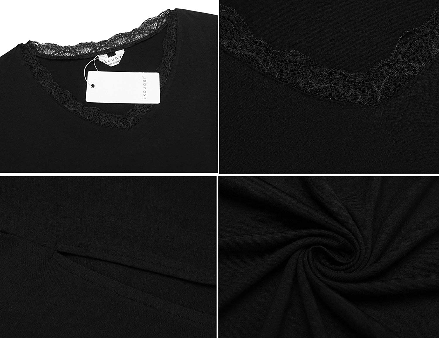 Ekouaer Sleepshirt for Women Sexy Nightgowns Long Sleeve Sleepwear Night Dress V-Neck Nightwear Gown Loungewear S-XXL Apparel & Accessories > Clothing > Sleepwear & Loungewear > Nightgowns Kylie Max   