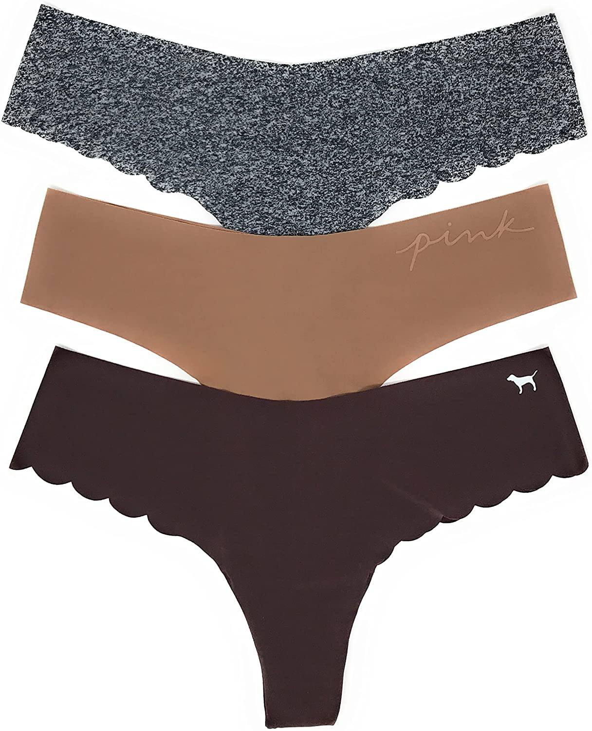 Victoria's Secret PINK Thong Panty Set of 3 Apparel & Accessories > Clothing > Underwear & Socks > Underwear Victoria's Secret No-show Dk Gray Marl / Mocha Latte / Burnt Umber Medium 
