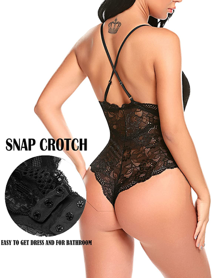 Avidlove Women Snap Crotch Lingerie Sexy Lace Bodysuit Deep V Teddy One Piece Lace Babydoll Apparel & Accessories > Clothing > Underwear & Socks > Lingerie Avidlove   
