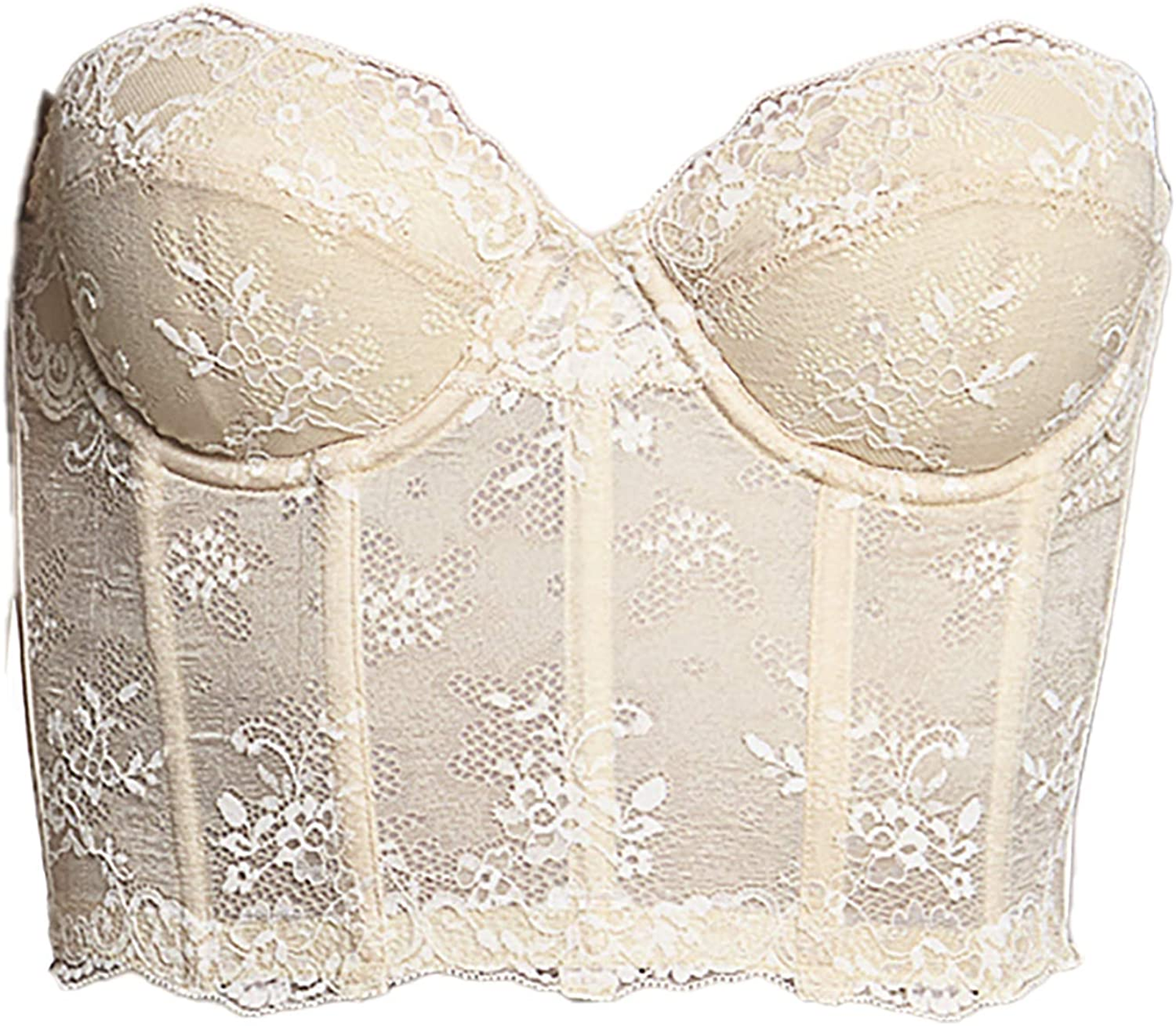 Dominique Tayler Lace Backless and Strapless Corselet Bridal Bra with Breathable Memory Foam Cups Apparel & Accessories > Clothing > Underwear & Socks > Lingerie Dominique Nude 34DD/E 