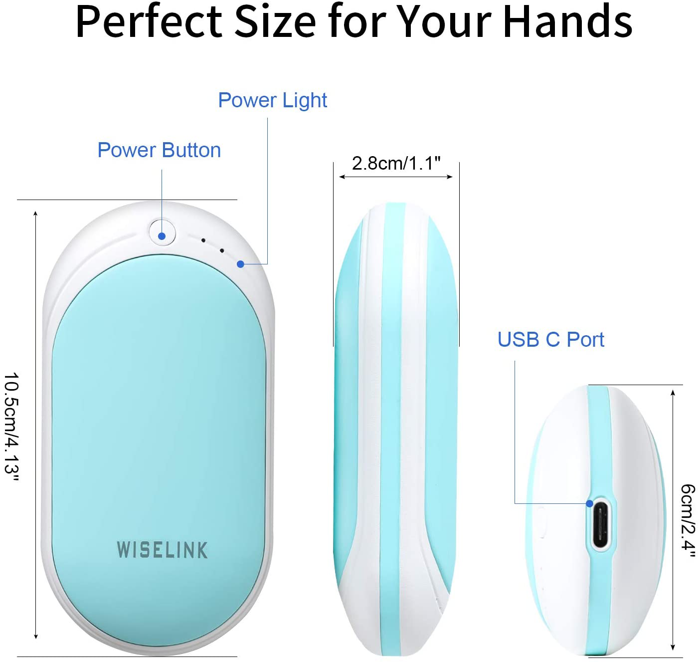 Wiselink Rechargeable Hand Warmer, 5200mAh Electric Hand Warmers Reusable, Portable USB Power Bank, Double-Sided Quick Heating Handwarmer for Hunting, Golf, Camping, Skiing, Winter Gift for Women, Men Arts & Entertainment > Party & Celebration > Gift Giving Wiselink   