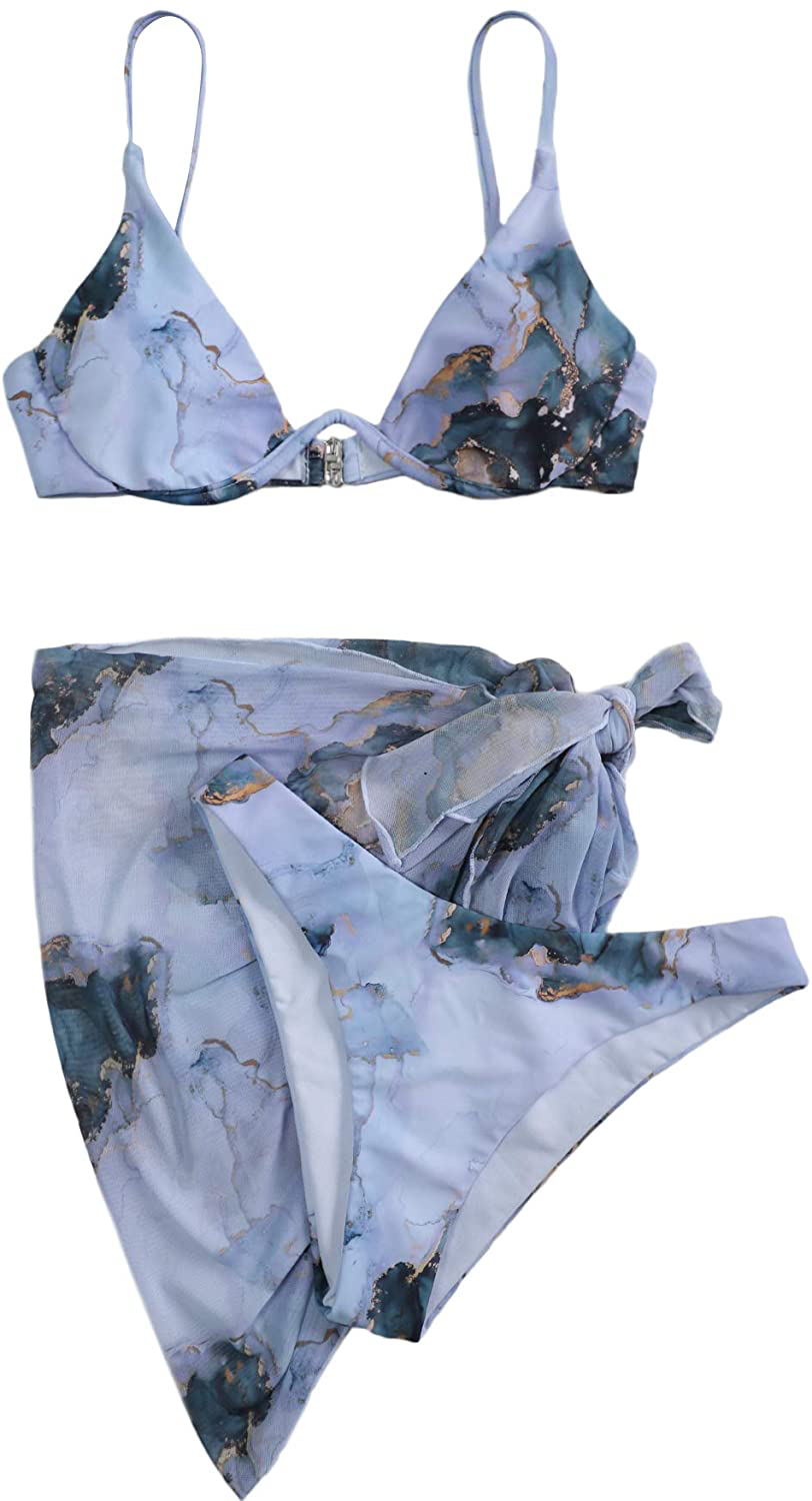 SheIn Women's 3 Piece Tie Dye Underwire Bikini Set Swimsuit and Cover Up Beach Skirt Apparel & Accessories > Clothing > Swimwear SheIn   