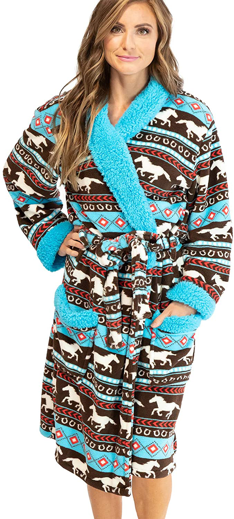 Lazy One Ultra-Cozy Bathrobes for Women Apparel & Accessories > Clothing > Sleepwear & Loungewear > Robes Lazy One Horse Fair Isle Bathrobe Large-X-Large 