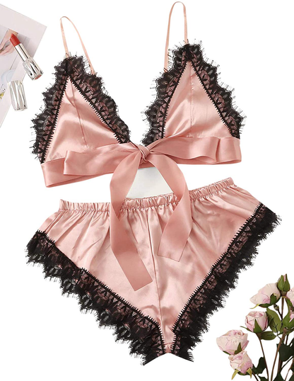 Sweatyrocks Women'S Lace Trim Underwear Lingerie Straps Bralette and Panty Set Apparel & Accessories > Clothing > Sleepwear & Loungewear Kylie Max   