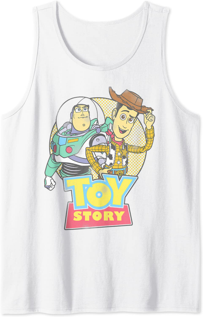 Disney Pixar Toy Story Buzz Woody Distressed Retro Tank Top Apparel & Accessories > Clothing > Activewear Kylie Max   